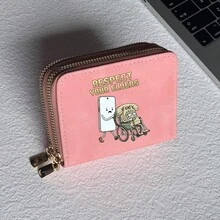 Vintage 90s Telephone Print Card Holder Lightweight Wallet, Suitable For Women's Daily Use, Double Zipper Mini Wallet/Coin Purse/Card Holder - Multicolor - View 20