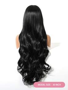 Topshe 30 Inch Shiny Solid Black Extra Long Wavy Wig, Flowy Inward Layered Ends & Full Flat Bangs, Anti-Frizz Smooth Synthetic Hair, Flexible Wearable Cap, Great For Hairstyle Upgrade, Role Play, Photo Shoot, Timeless Elegant Hair Wig - Piano Color - View 7