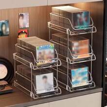 2/3-Tier Large Capacity Clear DVD Storage Box, Transparent Plastic Media Organizer Rack, Portable CD Case Container For Video Games & Cassette Tapes, Dust-Proof Desktop Media Shelf - Transparent - View 3