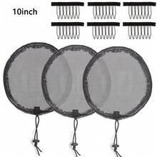 3 Packs Black Ponytail Hair Net Weaving Net Cap With 6Pcs Mesh Clips Comb Elastic Drawstring Hair Nets Base For Making Bun Wig - View 10