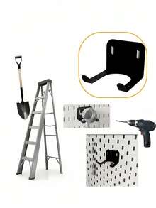 1 Set Black Metal Wall-Mounted Tool Rack, Multi-Functional Storage Organizer, Kitchen And Bathroom Tool Organizer, Practical Hooks - Storage Rack - View 6