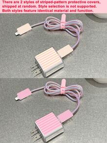 Set Pelindung Charger Pink Line Kompatibel dengan Kepala Pengisi Daya Apple 20W dan Kabel Data, Perlindungan Anti-Kerusakan - Berwarna merah muda - View 6