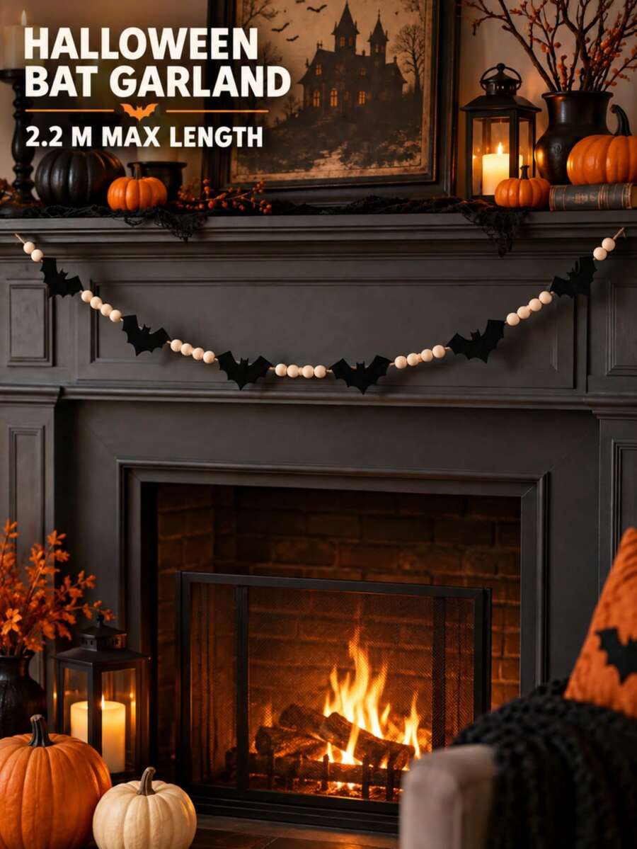 1 pieza Pancarta colgante de fantasma blanco de Halloween: Pancarta colgante de cuentas de madera hecha a mano, adecuada para el Festival de Fantasmas, decoración de pancarta y fiesta de chimenea - Multicolor - Ver 1