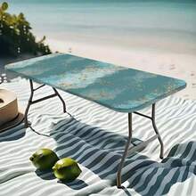 1pc Star Pattern Tablecloth, Suitable For Camping And Picnic - Retractable And Washable Rectangular Table Cover With Elastic Edge, Starry Sky Theme Outdoor Dining Tablecloth, Machine-Made Table Cover, Suitable For Party, BBQ, Picnic - B - View 9