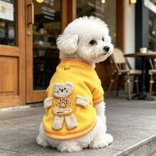 1pc Cute 3D Bear & Dog Jacket, Thermal Lined Cat & Dog Coat With Leash Attachment, Personalized Pattern Design, Suitable For Small & Medium Dogs And Cats, Universal Pet Clothing - Multicolor - View 12