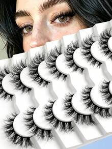 Sibeuna 7 Pairs Fluffy Voluminous Cat Eye Style False Eyelashes, Faux Mink Lashes, Angel Lashes,Natural Strip Eyelashes, Suitable For Party, Daily Wear, Cat Eye Design,Beginner-Friendly - Black - View 6