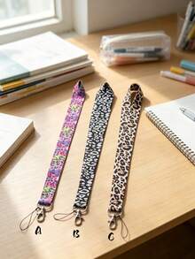 1pc Contrast Leopard Print Lanyard With Metal Buckle, Long Neck Strap For Student Campus Card, ID Badge, Phone, Keys, Gift Or Daily Use - Multicolor - View 1