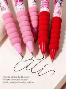1/4pcs Rose Butterfly Floral Print Retractable Neutral Gel Pens, Quick-Dry Black Ink Ballpoint Pens, Soft Sponge Grip Stress Relief Hand Protection Pens, Highly Attractive Aesthetic Student Stationery For Journaling And Writing - Sets - View 4