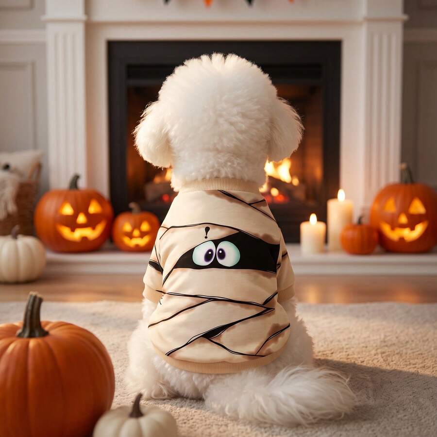 1pc Pet Hoodie, Halloween Mummy Print Hoodie Suitable For Cats And Dogs In Autumn/Winter Season And Holiday Use