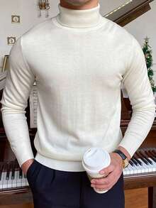 Men's Long Sleeve Turtleneck Pullover Knit Sweater , Fall Winter - White - View 4