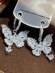 1 Pair Luxury Fashion Glass Butterfly Earrings Suitable For Women Party And Gathering - Silver - View 6