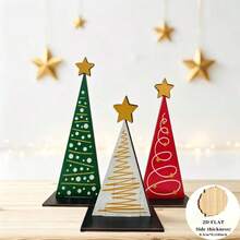 2D Flat, 3pcs Wooden Bohemian Style Christmas Tree Set Decor, With Rustic And Woodland Decorations, Topped With A Star, Suitable For Shelves, Windowsills And Desktops | Warm Holiday Gift For Any Space, Halloween/Christmas Decorations - 3-piece Christmas Tree - View 6