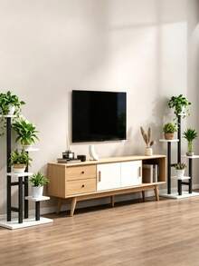 4-Tier Staggered Plant Stand, Black White, Uneven Height Design, Stable Large Base, For Living Room Balcony Plant Display, Indoor Corner Decor - Multicolor - View 6