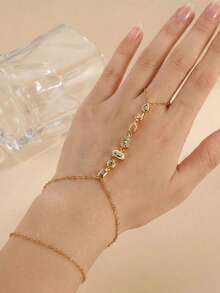1pc Rhinestone Chain Hand Back Bracelet, Finger Chain, Luxury Elegant, Suitable For Wedding, Party, Vacation, Daily, Street Style, Couple Women Gift, Holiday, Birthday - Gold - View 4