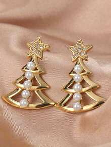 1 Pair Christmas Tree Stud Earrings With One Rhinestone Star And Full Colorful Rhinestone Embellishments, Suitable For Holiday Wear - Multicolor 1 - View 7