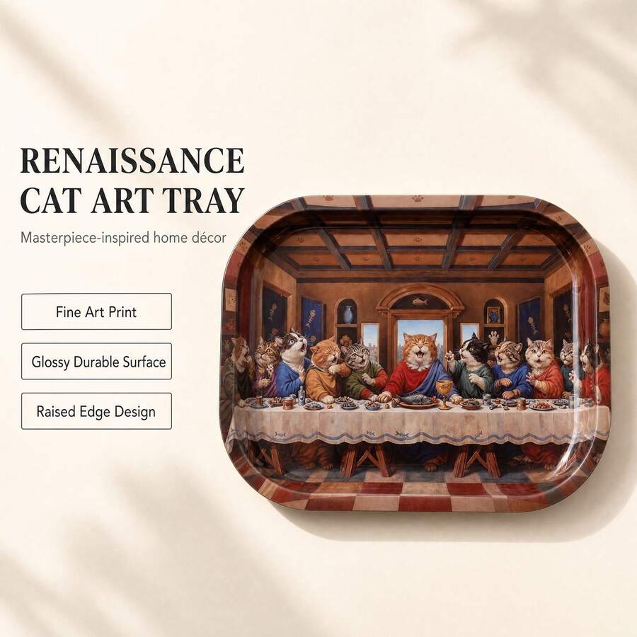 Cabin puff 1pc The Last Supper Cat Version Oil Painting Pattern Rolling Tray, Excellent Rolling Tool, Ideal Holiday Gift