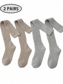 1/2/4 Pairs Women's Over-The-Knee Socks, Thickened Warm Double-Needle Solid Color Minimalist Thigh High Socks For Autumn/Winter, Can Be Paired With Boots, Daily Wear - Multicolor - View 25