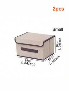 2/1pc Foldable Linen Storage Box With Handle And Lid, Stackable Fabric Storage Bin For Home Organization, Clothes And Toys Storage, For Bedroom Wardrobe, Collapsible For Space-Saving Storage When Not In Use, Breathable Linen Fabric, Dust-Proof, Protects Clothes And Items From Dust, Reinforced Built-In Handle For Easy Pulling And Moving From Shelves, Sturdy Structure, Multiple Boxes Can Be Stacked To Maximize Vertical Space In Wardrobe, Suitable For Storing Clothes, Underwear, Toys, Books And Various Items In Wardrobe And Bedroom - Beige - View 13