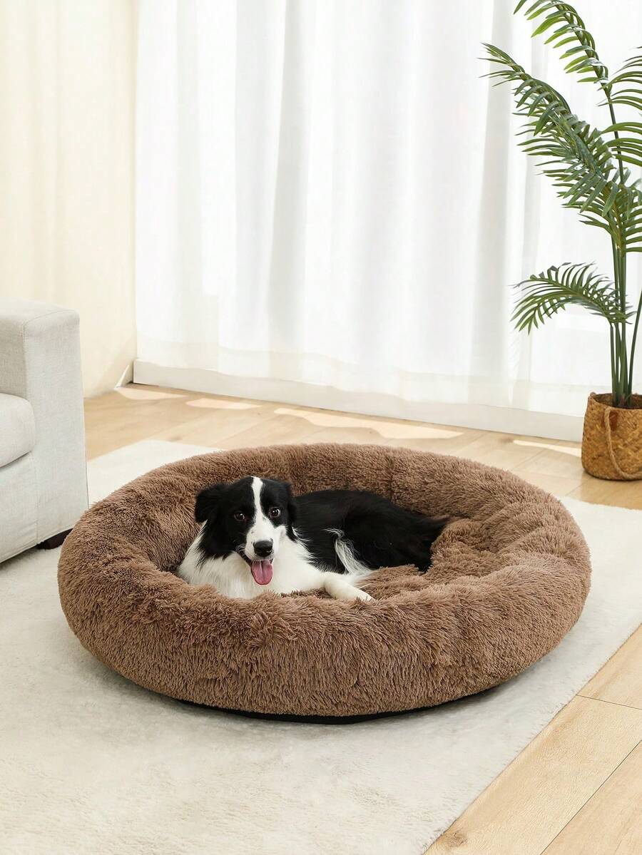 Deep Sleep Dog Bed Long Plush Round Calming Pet Bed Winter Warm Cat Bed Large Dog All Season Universal Dog Mat - Brown - View 1