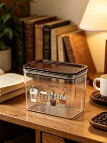 Kaleng Penyimpanan Kopi Transparan Motif Kopi Lucu, Kaleng Makanan Plastik Tertutup, Kapasitas Besar, Tahan Debu dan Tahan Lembap, Kotak Penyimpanan Area Kopi di Meja Dapur, Dekorasi Bar Kopi. - MultiWarna - View 2