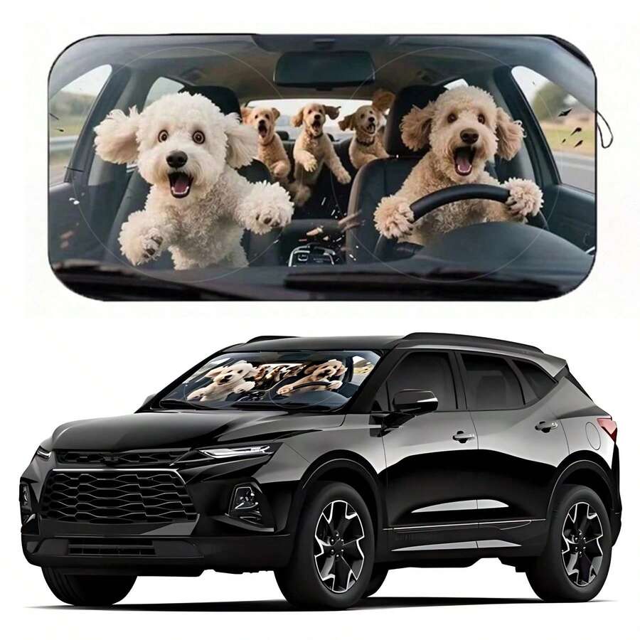 1pc Cute Puppy Car Sunshade, Fun Car Accessory Design, Suitable For Beautiful Ladies, Made Of Polyester Fiber, Effectively Blocks UV Rays, Protects Car Interior, Easy Installation, Suitable For Multiple Car Models, Heat Insulation And Privacy Protection Functions, Keeps Car Interior Cool, Foldable, Convenient Storage - A - View 1