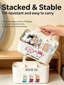 Cute Cartoon Pill Print Multi-Grid Handheld Storage Box, Large Capacity Stackable Desktop Organizer, Stable And Anti-Tip, Portable Large Capacity Snack Box, Makeup Box, Office Desktop Storage Basket, Kitchen Bathroom Handheld Basket - Multicolor - View 4