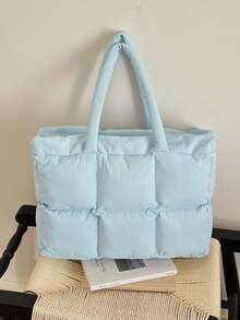 1 buah Tas Bahu Kasual Anak Perempuan Motif Kotak-kotak Berlapis Bahan Nilon Warna Polos dengan Penutup Resleting, Tas Empuk Cocok untuk Penggunaan Sehari-hari di Musim Gugur/Dingin - A - View 11