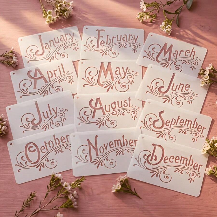 12 Reusable Decorative Stencils, 1 Per Month - Elegant Calligraphy ...