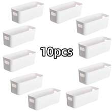 10pcs Stackable Plastic Storage Boxes With Handles, Suitable For Office, Home, Closet, 5pcs/2pcs Multi-Functional Storage Baskets, Durable Containers, Suitable For Socks, Underwear, Stationery, Cosmetics, Space-Saving Drawer-Style Storage Boxes - White - View 9