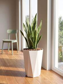 Tall Geometric Faceted Planter With Drainage Hole, White Modern Decorative Floor Pot, Suitable For Fiddle Leaf Fig, Palm, Green Plants, Large Indoor Plant Pot For Living Room And Balcony - 1 Pc - View 2