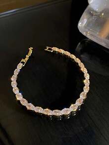 Tennis Bracelets For Women Adjustable AAA Cubic Zirconia Crystal Choker Bead Chain Pendant Necklace Fine Jewelry - Gold - View 7