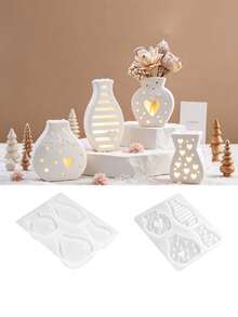 2/4pcs Striped Polka Dot Heart-Shaped Aromatherapy Plaster Vase Mold, DIY Handmade Floral Arrangement And Desktop Decor Mold, Reusable Silicone Material, Suitable For Craft Projects - Multicolor - View 9