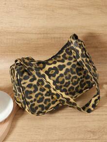 Fashionable Women's Leopard Print Underarm Bag, Minimalist Short Shoulder Strap Zipper Style, Suitable For Commuting, Shopping And Travel - Coffee - View 1