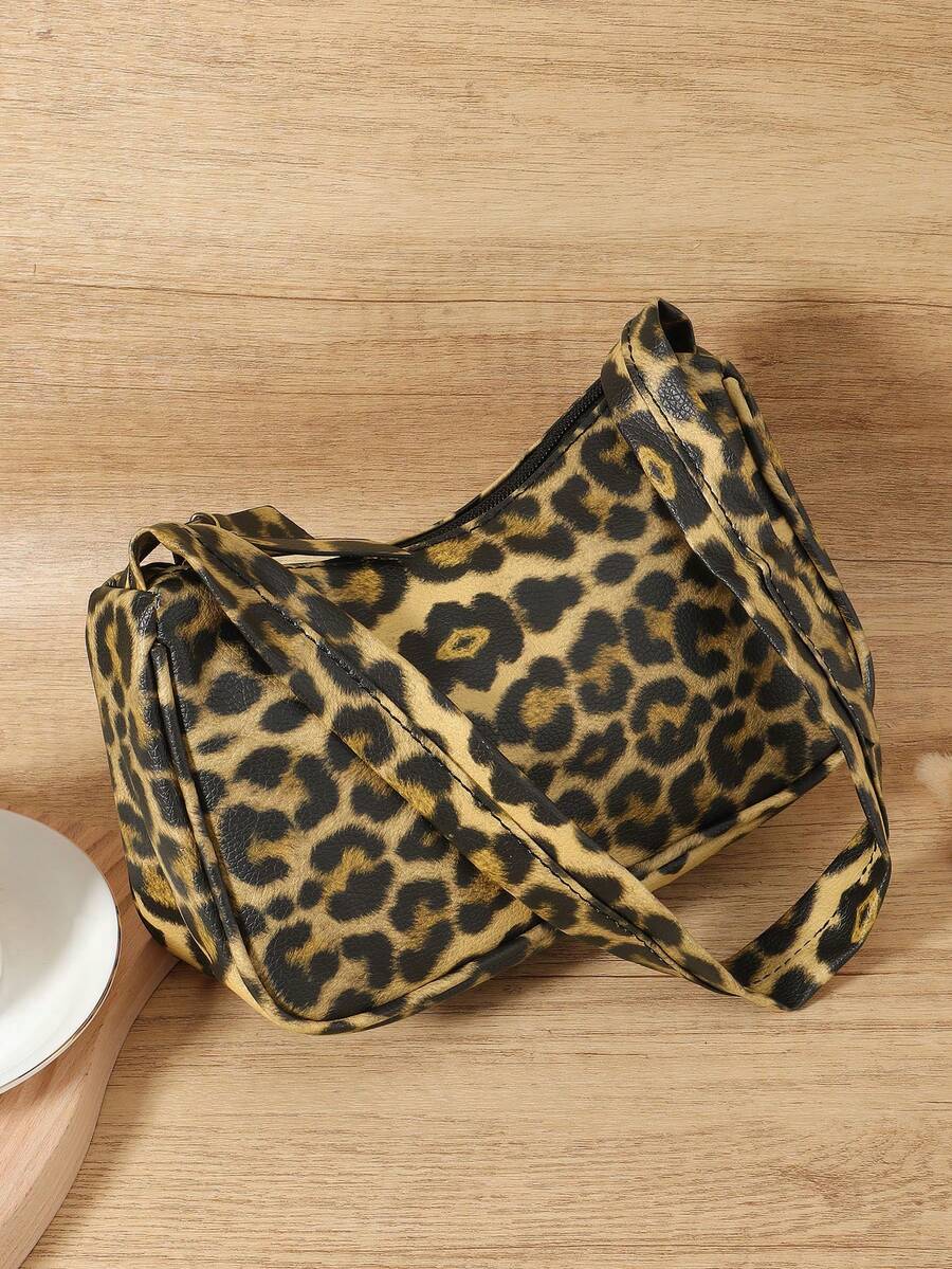 Fashionable Women's Leopard Print Underarm Bag, Minimalist Short Shoulder Strap Zipper Style, Suitable For Commuting, Shopping And Travel - Coffee - View 1