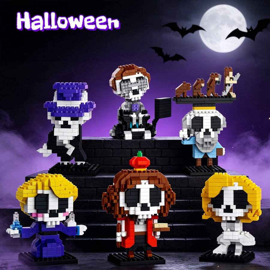 Micro-Particle Mini Halloween Theme Building Blocks Series, DIY Educational Handmade Gift. ABS Material, Building Block Toy Set, Halloween Party Gift, Christmas Gift. - Multicolor - View 1