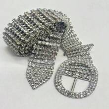 Women's Full Rhinestone Belt, Fashionable Versatile Rhinestone Embellished Leather Belt For Skirts And Jeans - Silver - View 3