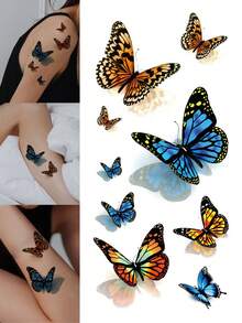 1pc Colorful Exquisite 3D Butterfly Pattern Temporary Tattoo Sticker, DIY Music Festival Party Holiday Gift, Waterproof Body Skin Tattoo For Arm, Shoulder, Neck, Collarbone - Multicolor - View 1