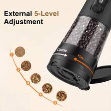 Electric Salt And Pepper Grinder Set, Rechargeable USB-C With Charging Base, External Adjustable Coarseness Dial, 100ml Large Capacity Container, LED Light For Precise Seasoning, One-Hand Operation, Ideal For Kitchen, BBQ, Parties, Restaurants - Black - View 2