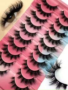 5 Pairs Transparent Stem Natural Style Cross Stripe 3D False Eyelashes, Soft Fluffy Faux Mink Lashes, Suitable For Daily Makeup - Black - View 1