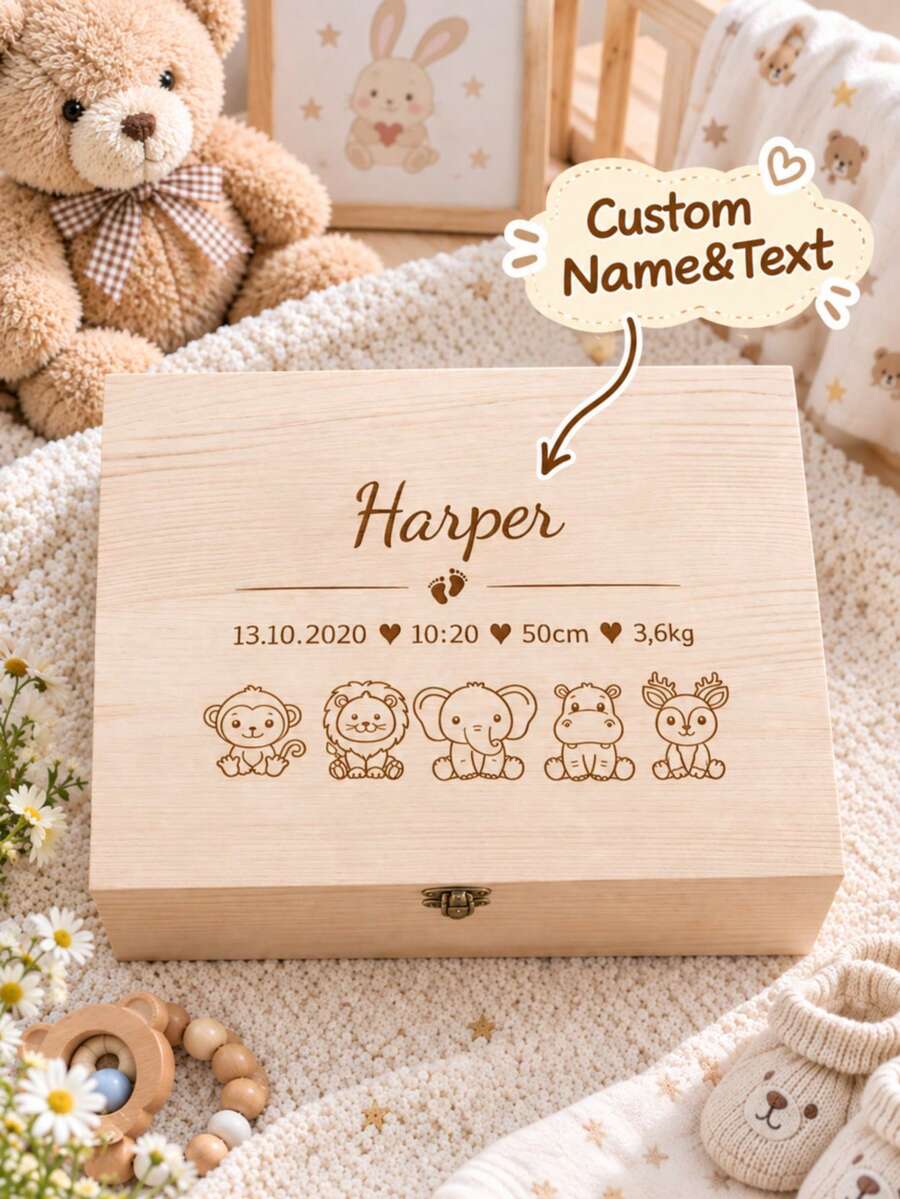 Personalized Animal Theme Birthday Keepsake Box, Suitable For Girls And Boys, Personalized Memory Box, Baby Keepsake Memory Box, Children's Gift - Multicolor - View 1