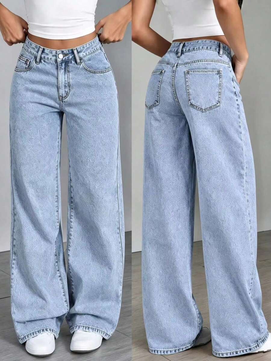 Girls' Teen Straight Leg Loose Casual Versatile Denim Jeans - Light Wash - View 1