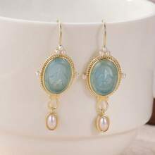 1 Pair Copper Engraved Intaglio Earrings, Vintage, Wedding, Handmade Jewelry - Gold - View 4
