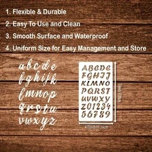 6pcs Reusable Letter And Number Painting Stencil Set, For Hand Drawing, Creative Coloring, Painting, Drawing, Journaling, Scrapbooking And Crafting, Made Of Cream White PET Plastic - Multiple Fonts And Designs - 6-letter Template - View 2