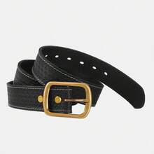 1pc Men's Full Grain Leather Belt With Soft-Edged Rectangular Frame Buckle And Intricate Braided-Texture Embossed Strap Surface - SC048 - View 4