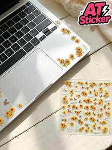 1pc Fresh Sunflower Decorative Sticker, Transparent Waterproof Sticker, Sunflower Flower And Butterfly Combination Pattern, Bright Colors With Rich Layers, Thin And Adherent With No Curling Edges, Suitable For Digital Device Shells, Portable Containers, Makeup Boxes, Electronic Accessories Exterior Decoration And Beautification - Decorative Stickers - View 2
