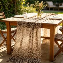 1pc Leopard Print Tablecloth, Polyester Fabric, Gold 118 X 27 Inches, Animal Pattern Tablecloth, Suitable For Hunting Party Birthday Wedding Events, Wild Theme Restaurant Decor Setup - Multicolor - View 4