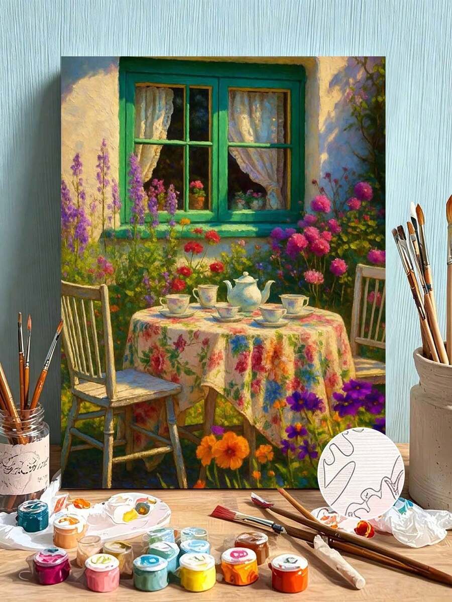 1 Set Of Digital Oil Painting Set, Suitable For Beginners, Afternoon Tea-Adult Beginner Set, Birthday Gift, Anniversary Gift, Holiday Gift, Home Decoration. - A - View 1