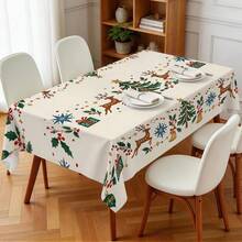 1pc Nordic Reindeer Christmas Tablecloth, Christmas Tree Gift Box Bell Holly Berry Print Pattern, Polyester Material Single-Sided Print, Suitable For Tabletop, Washable And Reusable, Suitable For Indoor, Outdoor, Yard, Wedding, Banquet, Party, Outdoor Dining, Winter Holiday Dinner Table Setting, Christmas Home Decor - Multicolor - View 9