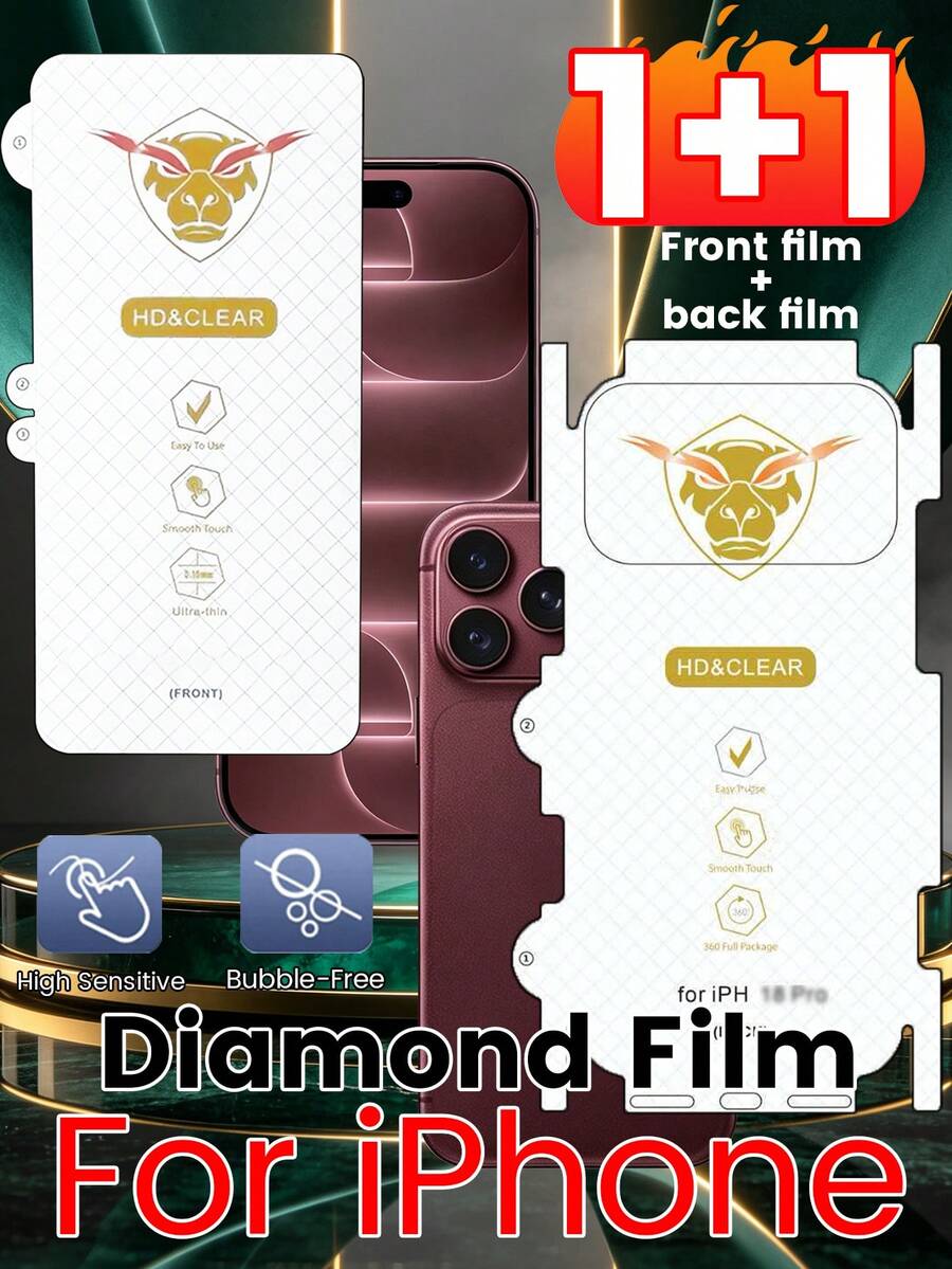 1pc Front Film Compatible With Apple Duo/18pro/18promax Side And Back Protection, Water-Repellent, No Water Stains, Daily Dust-Proof, No Gaps, No Dust Entry, No Peeling, Smooth Touch And Better Feel