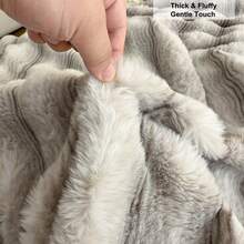 1pc New Autumn/Winter Heavyweight Faux Rabbit Fur Reversible Throw Blanket, Side A Faux Rabbit Fur, Side B Milk Plush, Silky Soft And Shed-Resistant, Exquisite Edging, Thick Warm Sofa Nap Blanket, Suitable For Home Bedroom Decor - Light Coffee - View 6